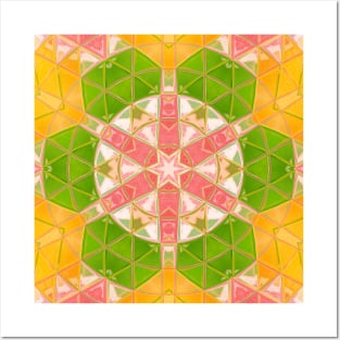 Mosaic Mandala Orange Green and Pink Posters and Art